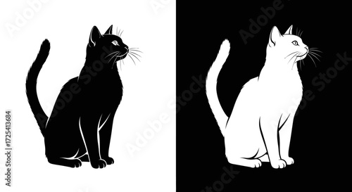 Yin Yang Cats: Black and White Feline Silhouettes