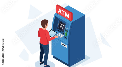 Person Using ATM Machine for Banking Transaction