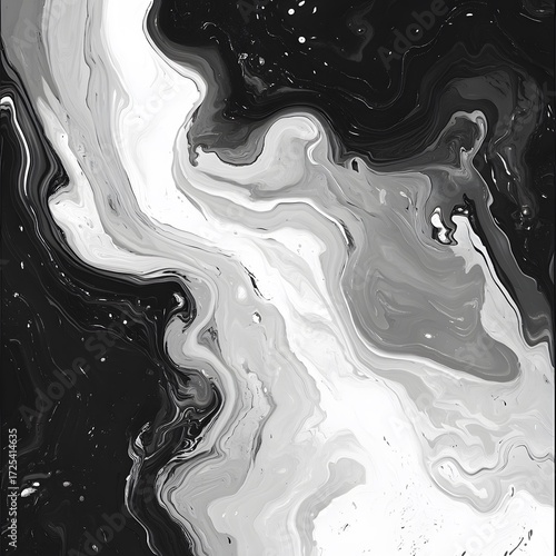 Abstract Monochrome Fluid Art Painting Swirls Black White Grey Marble Texture