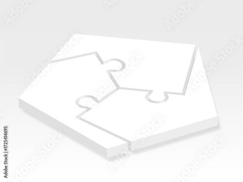 3d icon puzzle in white with shadow. Puzzle pentagon of three pieces with shadow  on white background your web site design, app, UI. Monochrome. EPS10.