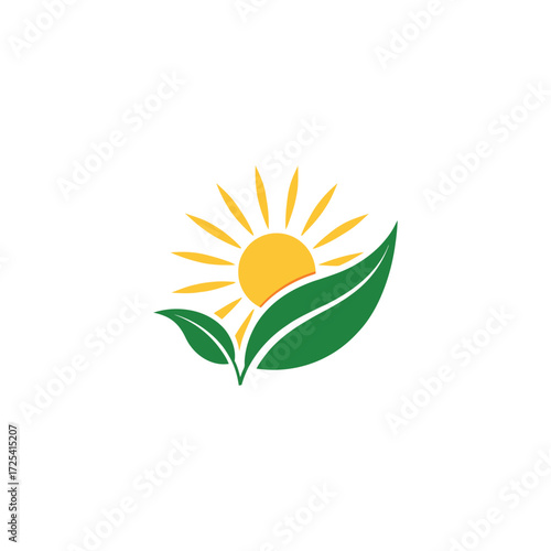 sun and leaf logo design vector 