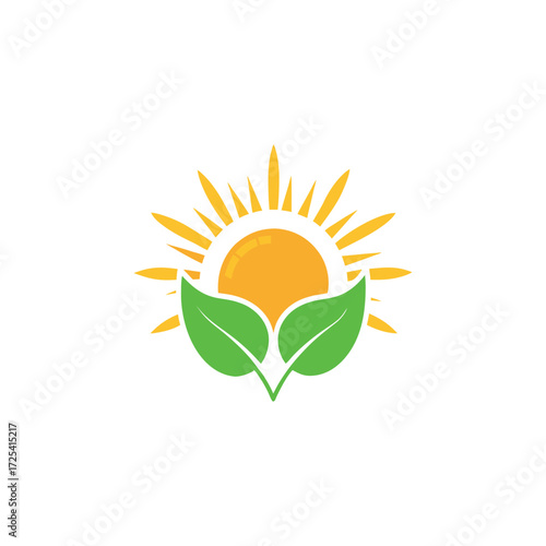 sun and leaf logo design vector 