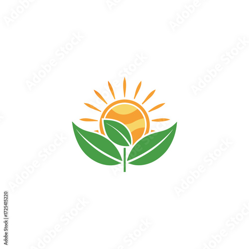 sun and leaf logo design vector 