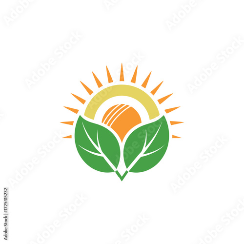 sun and leaf logo design vector 