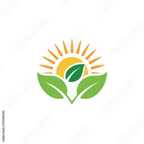 sun and leaf logo design vector 