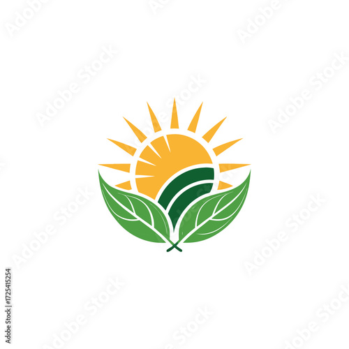 sun and leaf logo design vector 