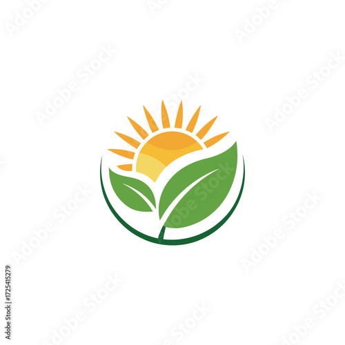 sun and leaf logo design vector 