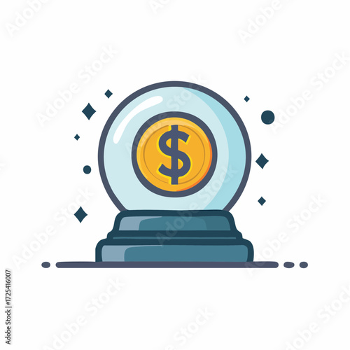 Crystal ball with a gold dollar coin inside.
