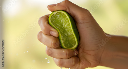 A hand squeezing a lime