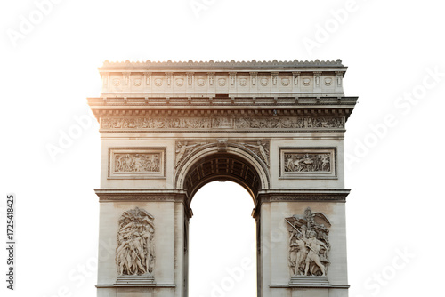 Iconic arc de triomphe monument in paris france architectural landmark detail isolated on transparent background