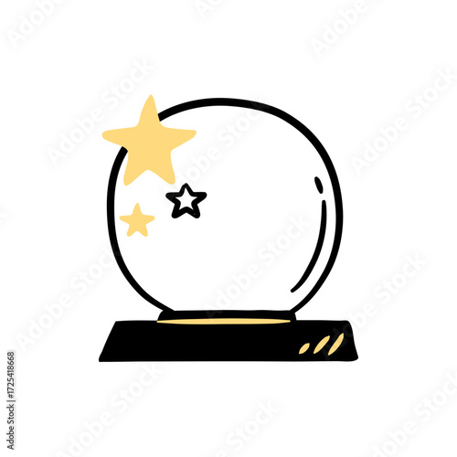 Hand-drawn crystal ball with stars, evokes a mystical and fortune-telling theme.