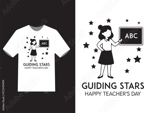 Teachers Day T-Shirt Graphic Featuring Blackboard, Pencils, Quotes and School Icons.