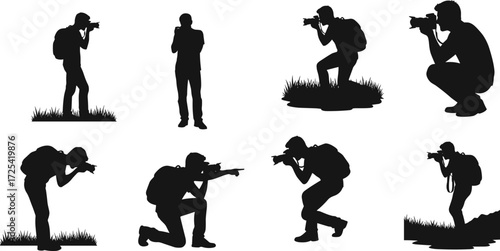 Photography silhouettes, outdoor photographer, camera posture, nature exploration, creative hobby, human gesture, lifestyle art, backpack travel,