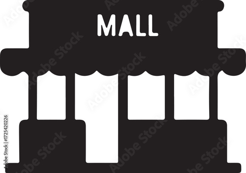 Shping mall icon backish in silhoette white background.