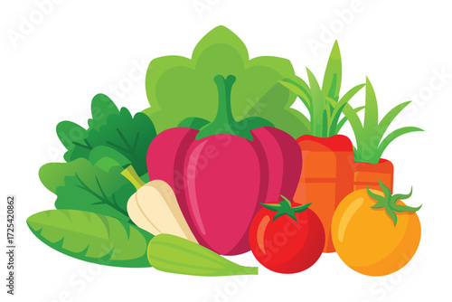 Various fresh vegetables with greens