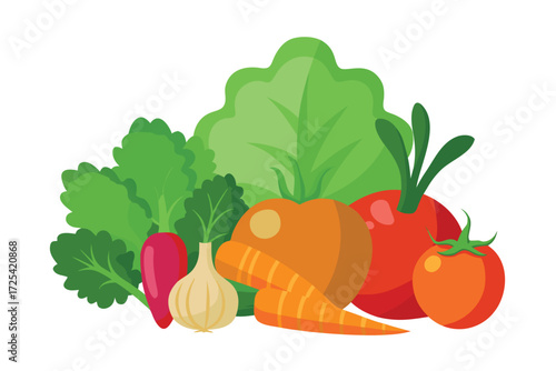 Various fresh vegetables with greens