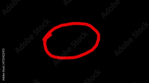 Simple hand drawn red circle animation on black background 4k Video