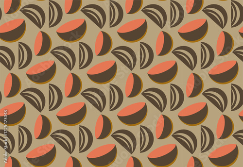 Hemispheres and arcs in an abstract seamless pattern for textiles, websites, postcards.