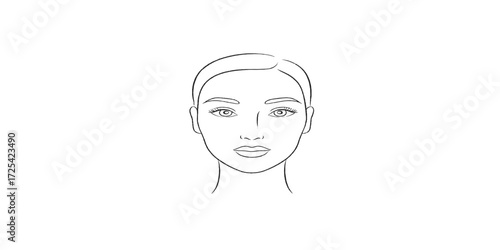 Print     Makeup face chart vector template – outlined female face for cosmetic product showcase, professional clean line drawing, isolated on white