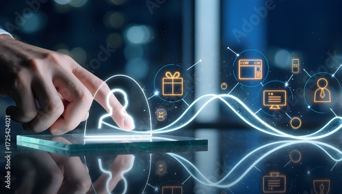 Conversion Funnel Visualization With Shopping Icons Hologram