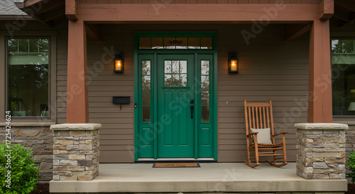 A home with a brightly painted front door
