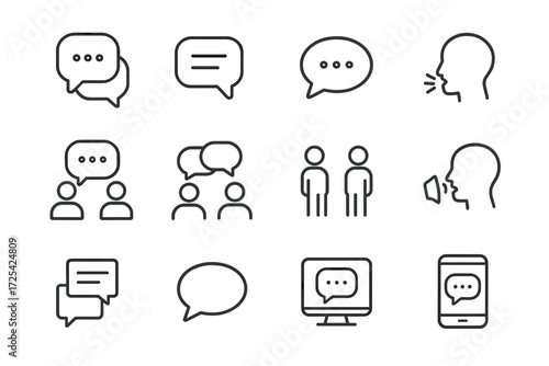 Different communication icons representing conversations, discussions, and interactions in a modern digital environment