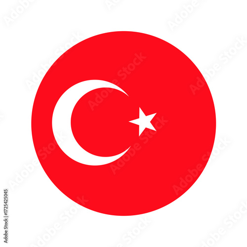 Türkiye flag shaped as circle. Turkey flag. Turkish national pride symbol. Vector Illustration.	
