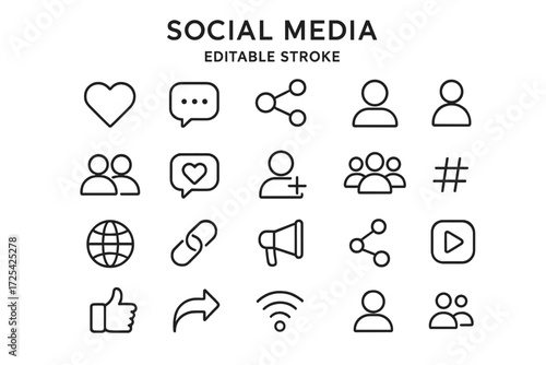 Collection of simple social media icons for digital communication and engagement