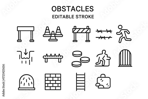 Various obstacle icons representing challenges encountered in an obstacle course activity layout