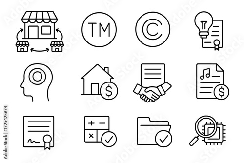 Visual representation of business concepts related to trademarks, copyrights, and intellectual property in a digital format