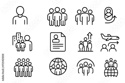 Various icons representing teamwork, global connection, and personal development in a modern design