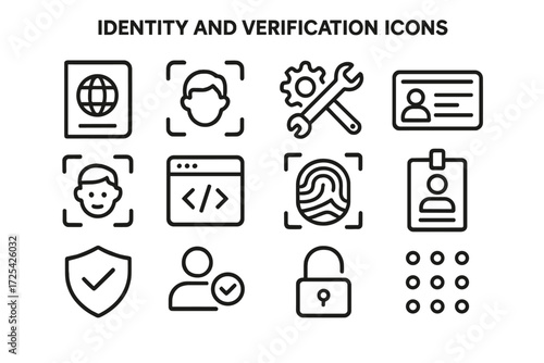 Icons representing identity verification and security measures in a digital context for online services