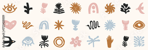 Hand drawn abstract curvy vector contemporary pastel beige shapes. Organic abstract forms in simple hand drawn style. illustration