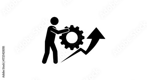 Human holding gear black white icon