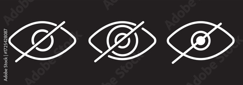 Eye icon set. See and unsee eye icon. Eye icon for visible and invisible passwords. Hide and show password icons. Eyes open and closed vector icons