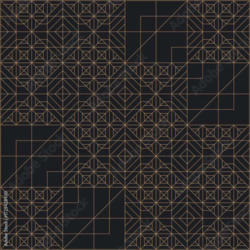 Black gold geometric seamless pattern background for wall decor, textiles and interior design.
