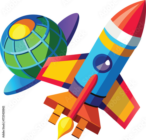 Blue rocket ship with yellow flame launching icon isolated on white transparent background vector eps png jpg business people clipping path cutout 2025 2026 4k full hd poster banner label download