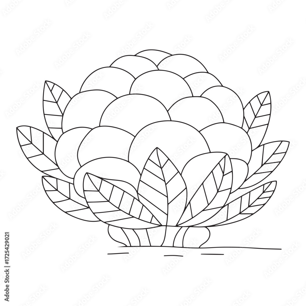 Obraz premium Simple Cartoon Cauliflower Vegetable Outline for Coloring Book Pages