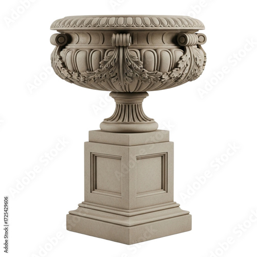 Ornate stone pedestal vase with classical design
