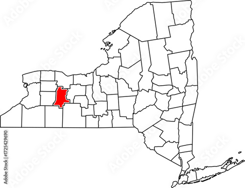 A detailed vector map of Livingston County in New York State, USA. Perfect for data visualization, presentations, and local educational infographics.

