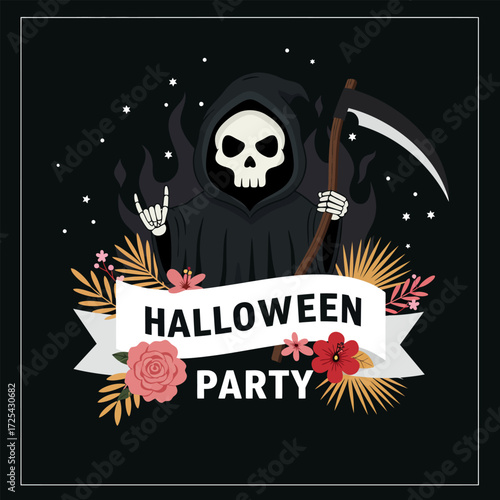 A grim reaper celebrate halloween party, vector illustration