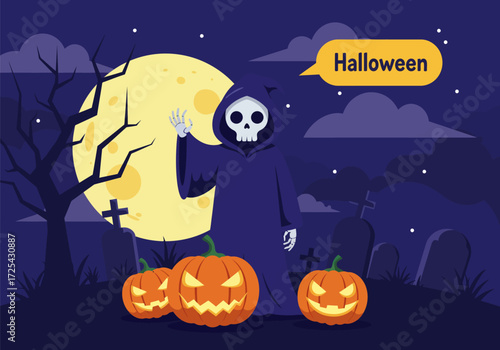 Vector illustration a grim reaper celebrate halloween night