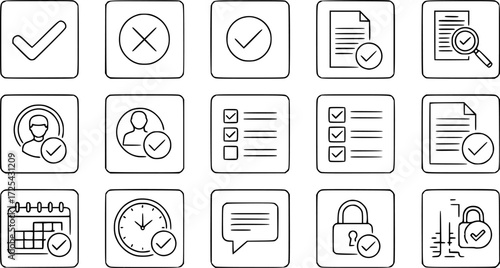 Set of simple check line icons.