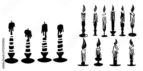 Ui or gui design elements for a computer game feature an isolated modern illustration of cartoon candles burning in a candlestick motion sequence animation with sprite movement, glowing lights, and