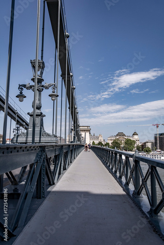 sidewalk on chain bridge over danube in budapest, hungary