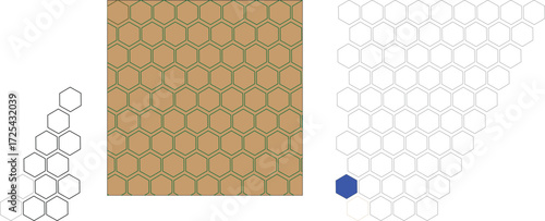White outline hexagon pattern on golden background