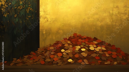 Autumn Leaves Pile Abstract Gold Background Painting
