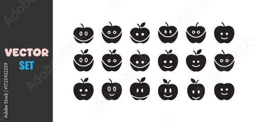 Collection of happy and sad cartoon apple faces with expressive emotions