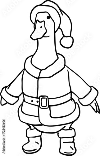 Goose in Santa Claus costume Christmas bird illustration line art Holiday