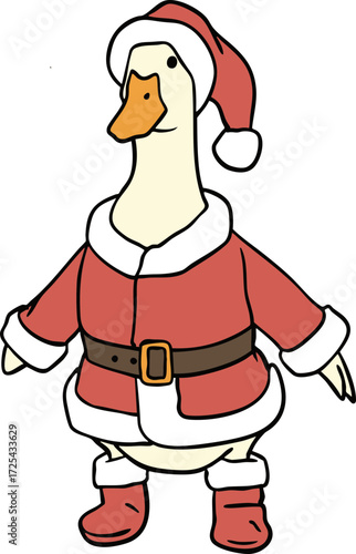 Goose wearing Santa Claus costume Christmas bird illustration Holiday Cartoon